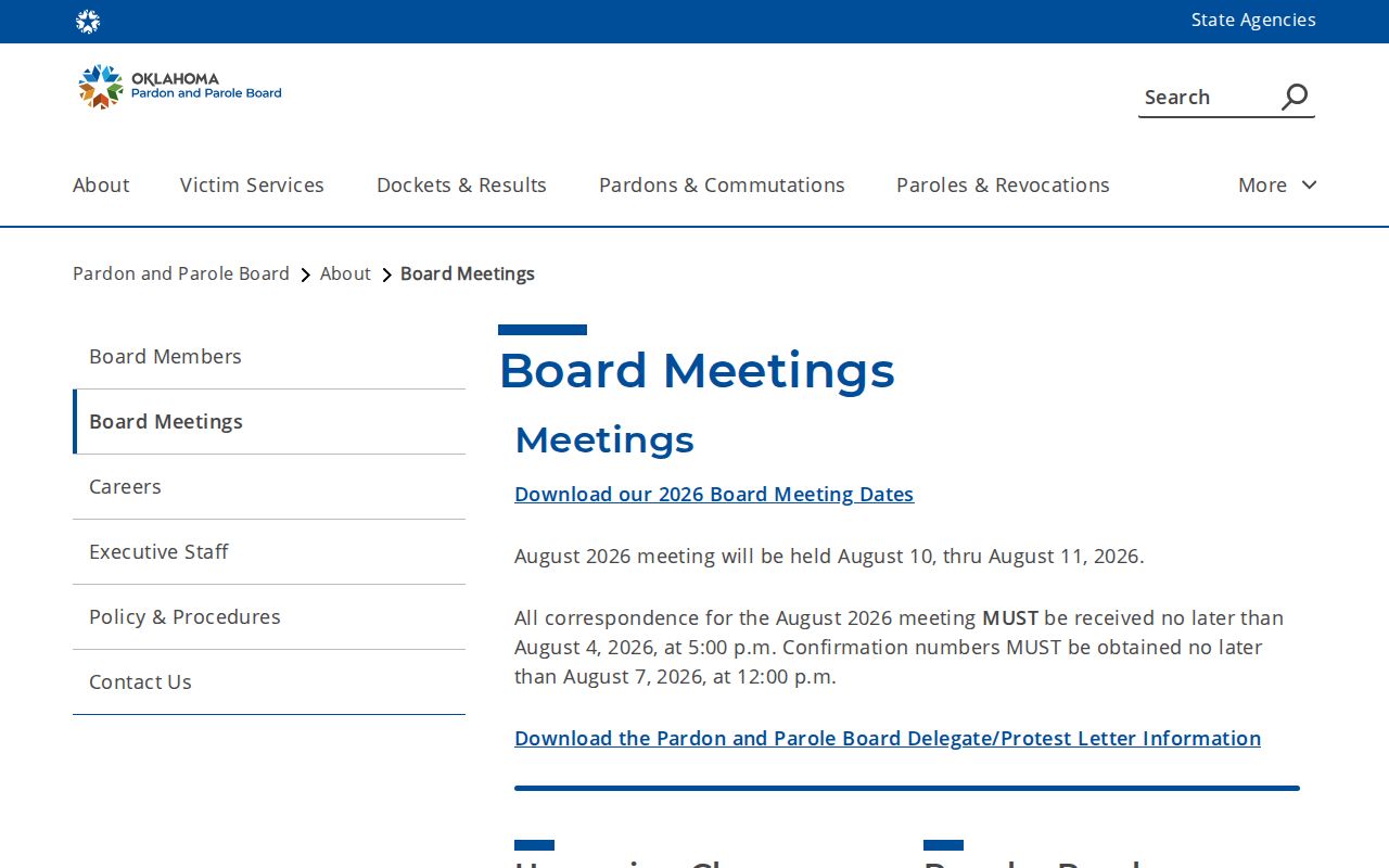 Oklahoma parole meeting schedule related to inmate release